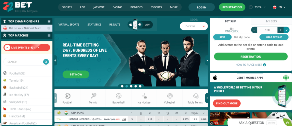 22Bet Casino homepage